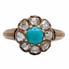Bague marguerite victorienne or jaune 18k cabochon de turquoise et diamants taille roses (circa 1900) antique