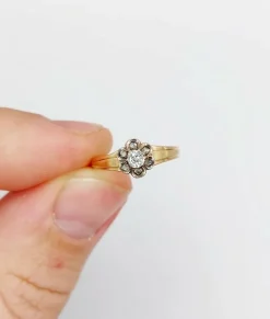Bague marguerite victorienne or rose, diamant taille ancienne (circa 1900)