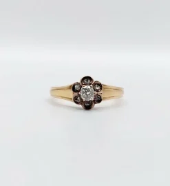 Bague marguerite victorienne or rose, diamant taille ancienne (circa 1900)