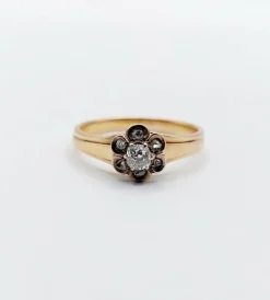 Bague marguerite victorienne or rose, diamant taille ancienne (circa 1900)