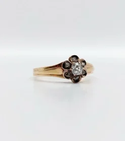 Bague marguerite victorienne or rose, diamant taille ancienne (circa 1900)