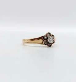 Bague marguerite victorienne or rose, diamant taille ancienne (circa 1900)