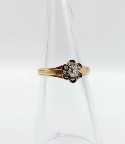 Bague marguerite victorienne or rose, diamant taille ancienne (circa 1900)
