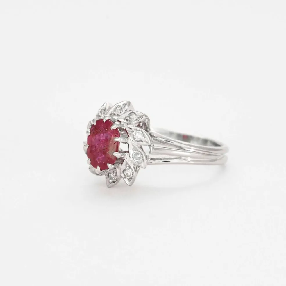 Bague Marguerite Vintage Rubis Diamants