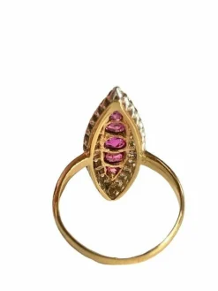 Bague Marquise 2 ors Rubis Diamants