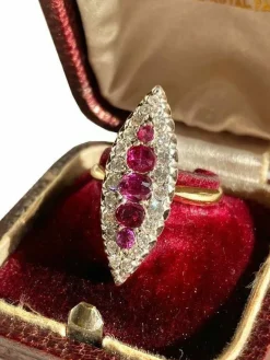 Bague Marquise 2 ors Rubis Diamants