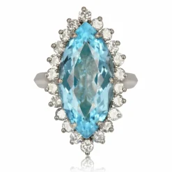 Bague marquise aigue-marine et diamants