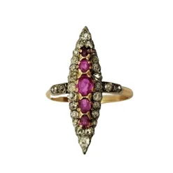 Bague Marquise ancienne diamants rubis