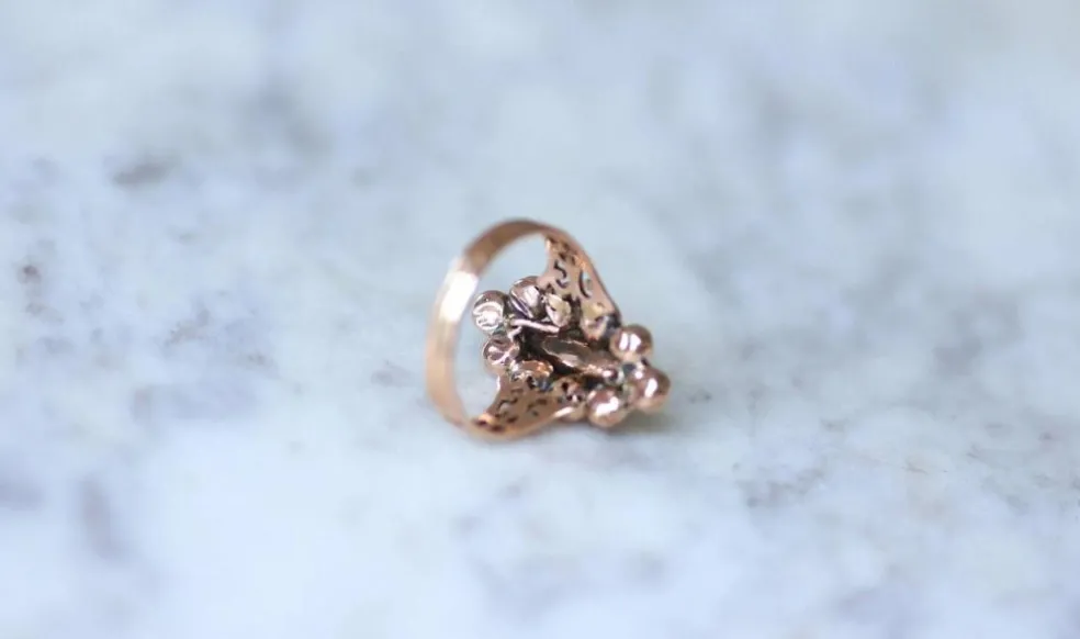 Bague Marquise Ancienne Or Rose et Grenats de Perpignan