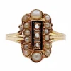 Bague marquise antique or rose 18k diamant taille roses et perles (circa 1900)