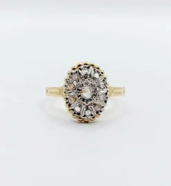 Bague marquise antique or jaune diamant taillés en roses