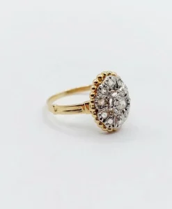 Bague marquise antique or jaune diamant taillés en roses