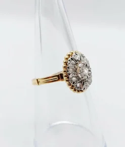 Bague marquise antique or jaune diamant taillés en roses
