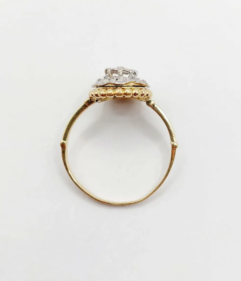 Bague marquise antique or jaune diamant taillés en roses