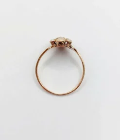 Bague marquise antique or rose 18k diamant taille roses et perles (circa 1900)