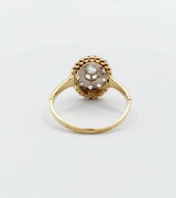 Bague marquise antique or jaune diamant taillés en roses