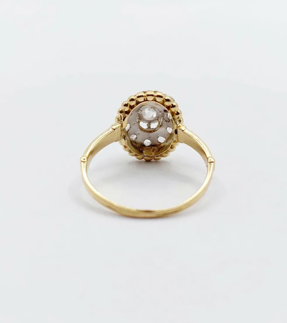 Bague marquise antique or jaune diamant taillés en roses