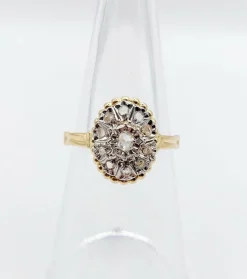 Bague marquise antique or jaune diamant taillés en roses