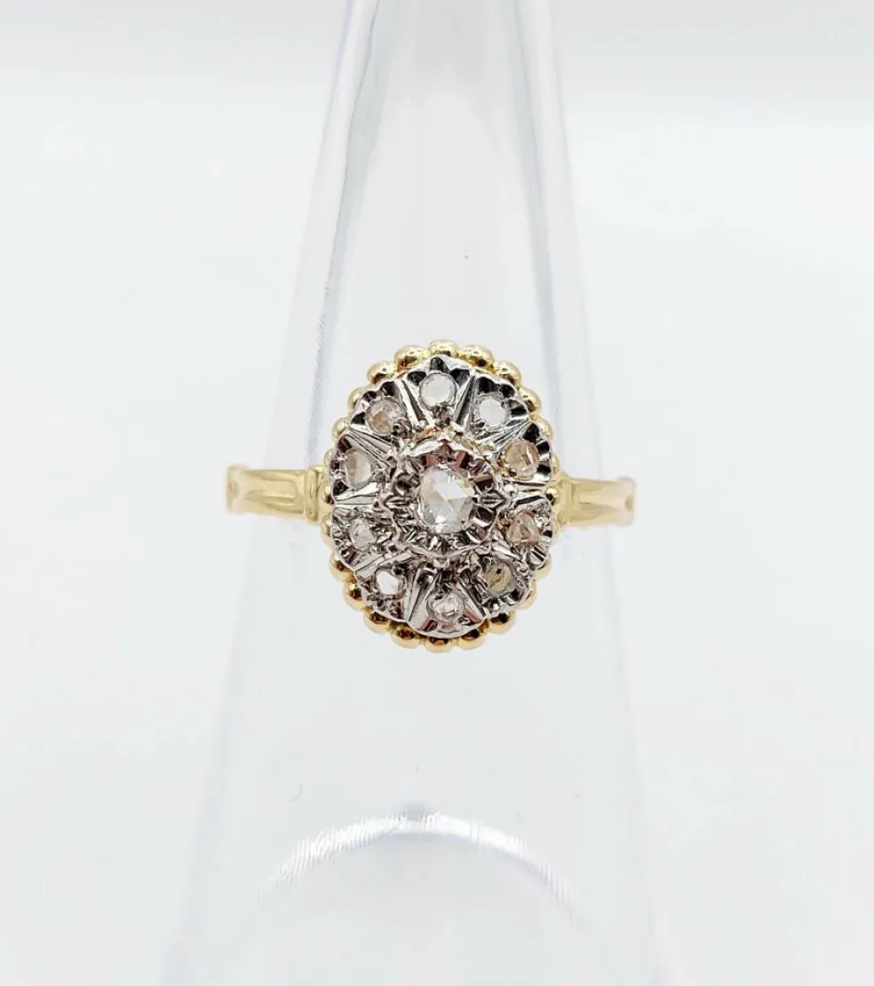 Bague marquise antique or jaune diamant taillés en roses