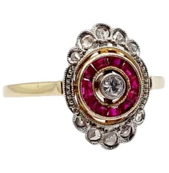 Bague marquise art déco or diamant et rubis calibrés (circa 1920)