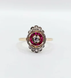 Bague marquise art déco or diamant et rubis calibrés (circa 1920)