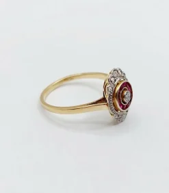 Bague marquise art déco or diamant et rubis calibrés (circa 1920)