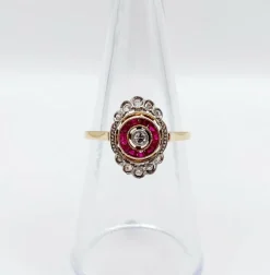Bague marquise art déco or diamant et rubis calibrés (circa 1920)