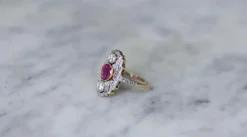 Bague Marquise Art Déco Rubis Birman et Diamants