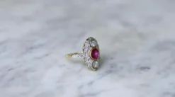 Bague Marquise Art Déco Rubis Birman et Diamants