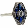 Bague marquise art deco or blanc 18k diamant et sapphires calibrés (circa 1930)