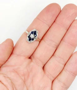Bague marquise art deco or blanc 18k diamant et sapphires calibrés (circa 1930)