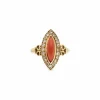 Bague marquise corail diamants
