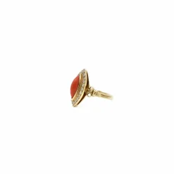 Bague marquise corail diamants