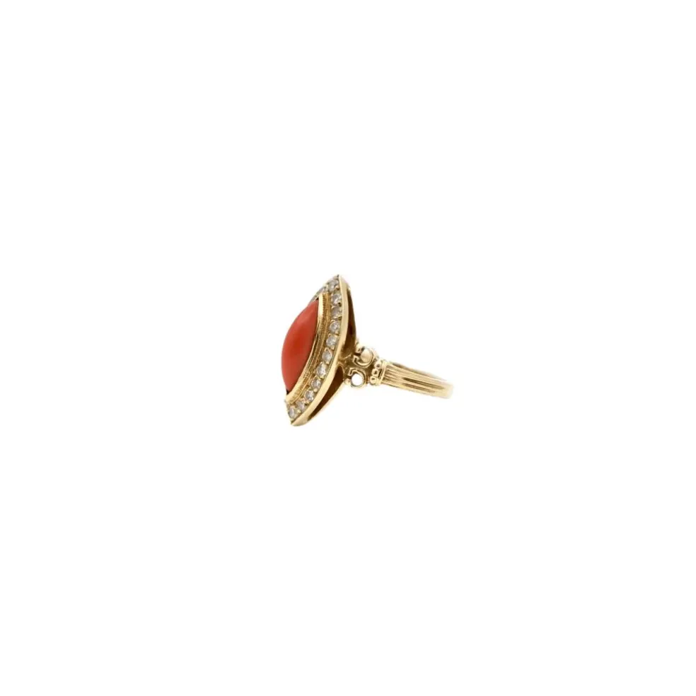 Bague marquise corail diamants