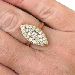 Bague marquise diamants or rose