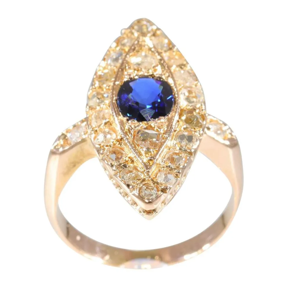 Bague marquise diamants saphir