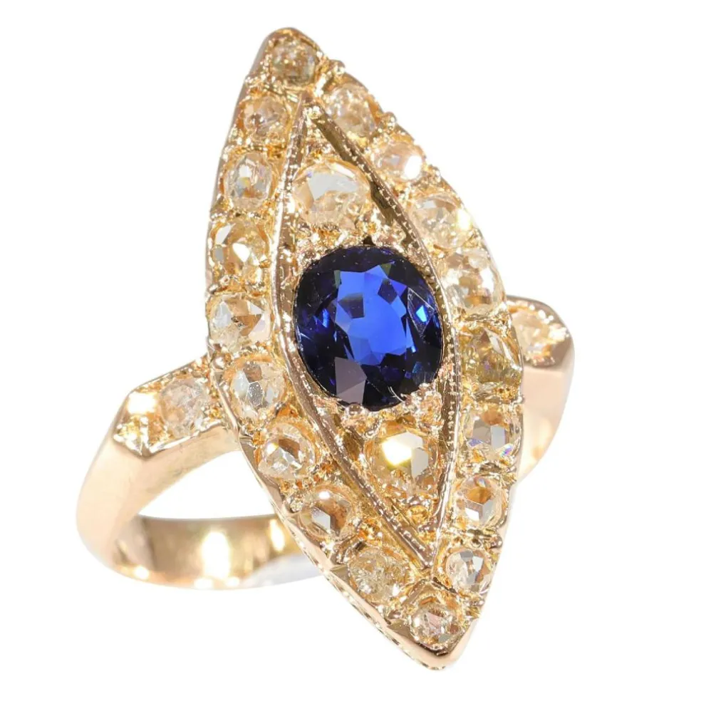 Bague marquise diamants saphir