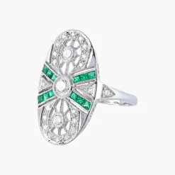 Bague Marquise Emeraude Diamants