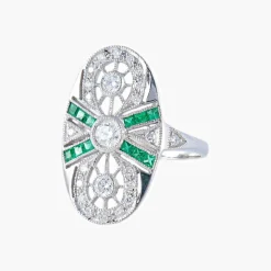 Bague Marquise Emeraude Diamants