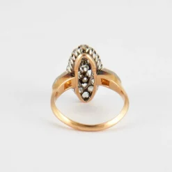 Bague marquise en or jaune, diamants taille rose