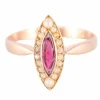 Bague Marquise en or rose Perles et Grenat
