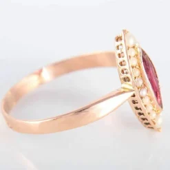 Bague Marquise en or rose Perles et Grenat