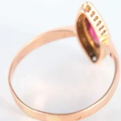 Bague Marquise en or rose Perles et Grenat