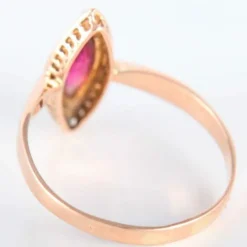Bague Marquise en or rose Perles et Grenat