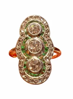 Bague Marquise fin 19ème siècle diamants émeraudes