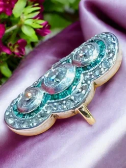 Bague Marquise fin 19ème siècle diamants émeraudes