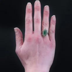Bague marquise émeraude diamants