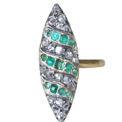 Bague marquise émeraudes et diamants