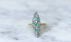 Bague marquise émeraudes et diamants