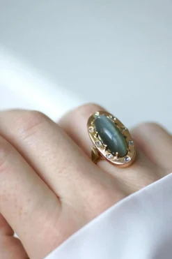 Bague Marquise oeil de chat, diamants